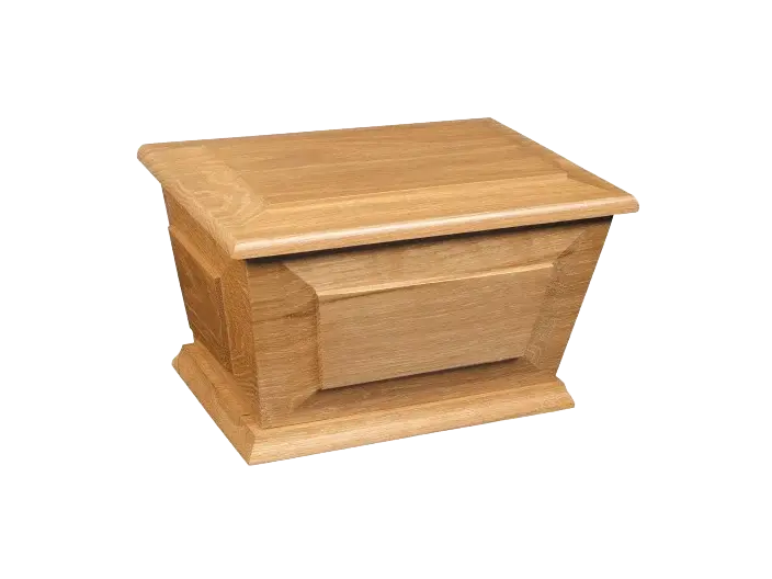 Amble light oak ashes casket with panelled sides