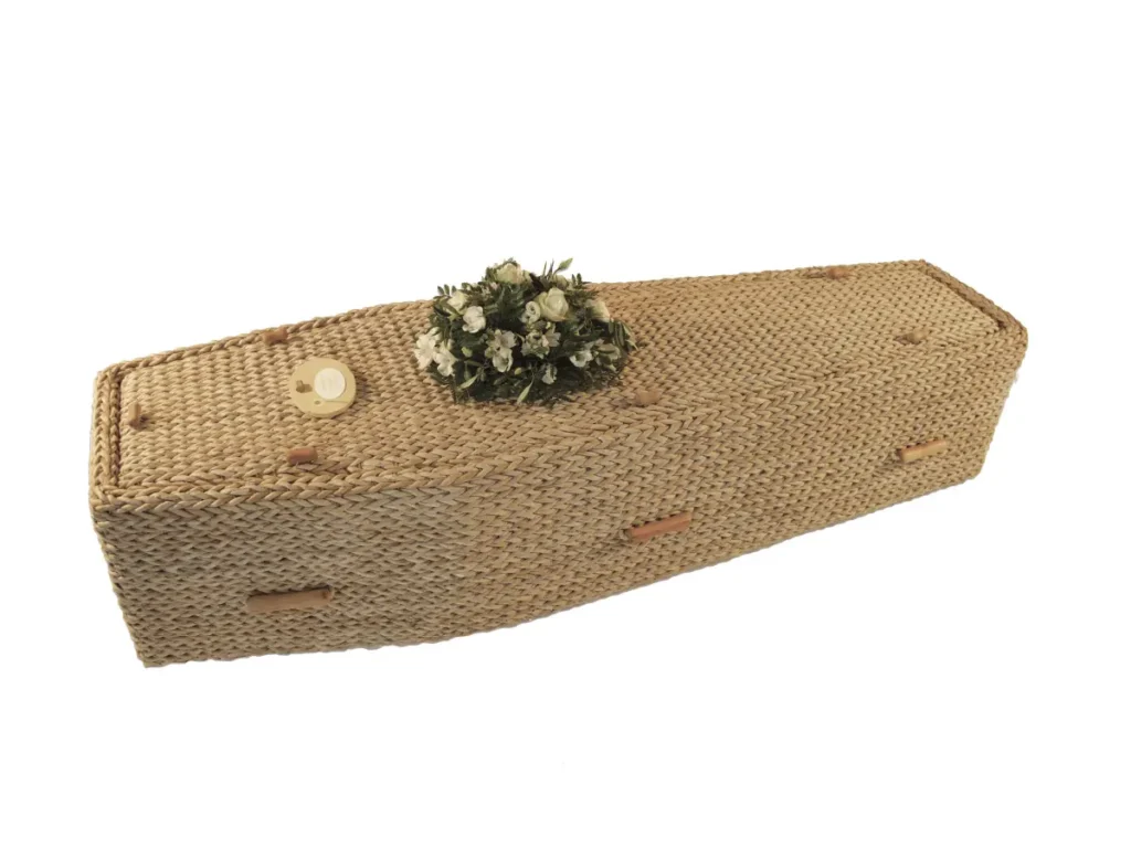 Daisy Banana Leaf woven coffin with natural calico lining