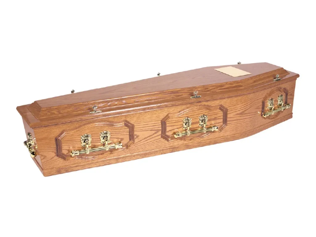 Lindisfarne semi solid light oak coffin with high raised lid